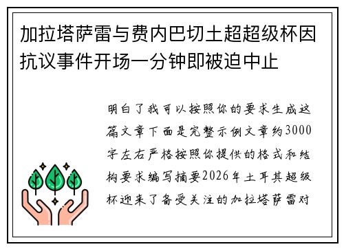 加拉塔萨雷与费内巴切土超超级杯因抗议事件开场一分钟即被迫中止